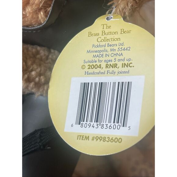 New Brass Button Bear Brown Teddy Friendship Aviator Ralph Stuffed Animal - Picture 6 of 13